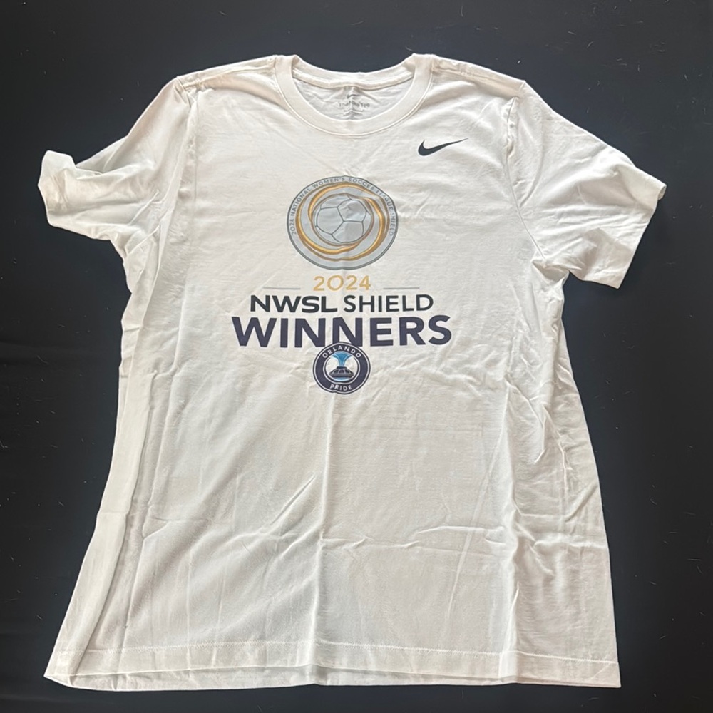 BNWOT Nike White Orlando Pride NWSL Shield Winners Tee